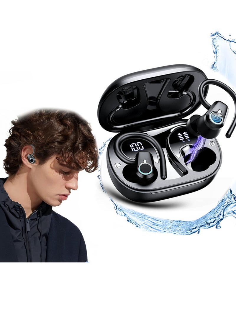 إكس ليفيل سماعة أذن لاسلكية بلوتوث، عزل ضوضاء بنسبة 98.5%، إلغاء تكيفي للأذن والبيئة، صوت عالي الدقة، بطارية 50H، شحن لاسلكي، بلوتوث 5.3 مع خطافات، شاشة LED مزدوجة، سماعات أذن بلوتوث، سماعات ستيريو عميقة الجهير، عازلة للضوضاء، مقاومة للماء IP7 للجري (أسود) - Image 1