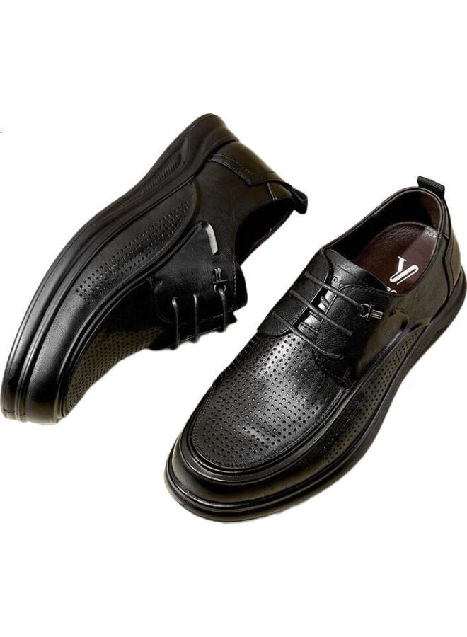 YEARCON Men'S Breathable Hollow Casual Leather Shoes For Commuting Business Punching Shoes 53429W Black Size 42 - Image 2
