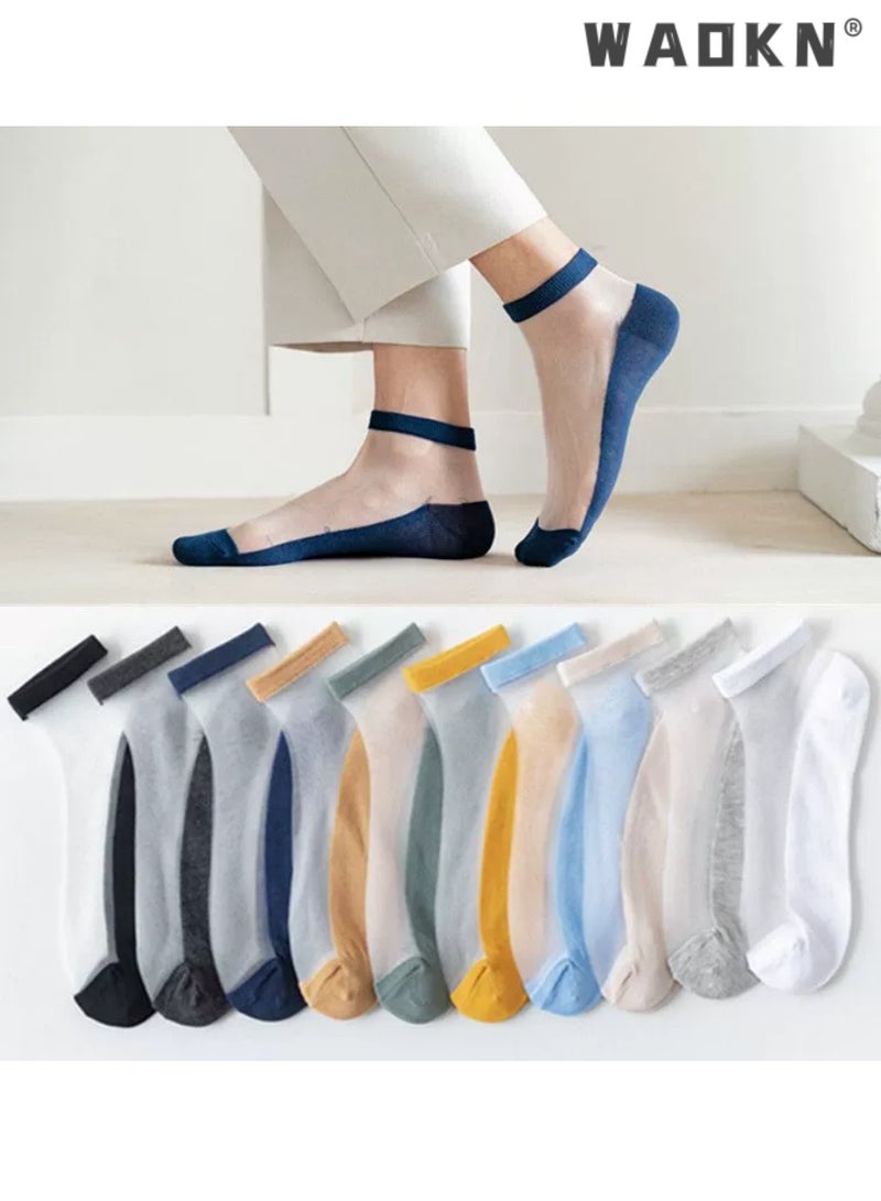 WAOKN 10 Pairs Ice Silk Breathable Socks Thin Low Cut Non-Slip Socks,Ankle Socks, Women's Thin Athletic Socks, Breathable Low Cut Moisture Socks for Summer- Perfect for Everyday Wear - Image 1