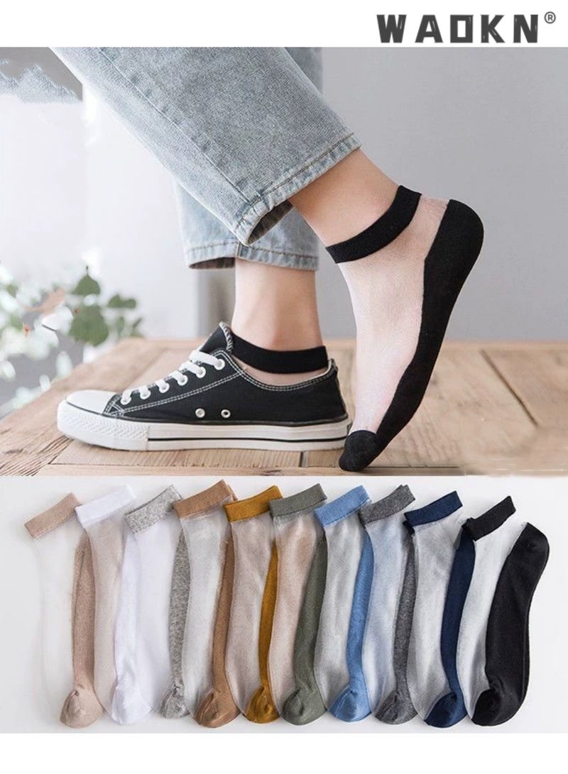 WAOKN 10 Pairs Ice Silk Breathable Socks Thin Low Cut Non-Slip Socks,Ankle Socks, Women's Thin Athletic Socks, Breathable Low Cut Moisture Socks for Summer- Perfect for Everyday Wear - Image 5