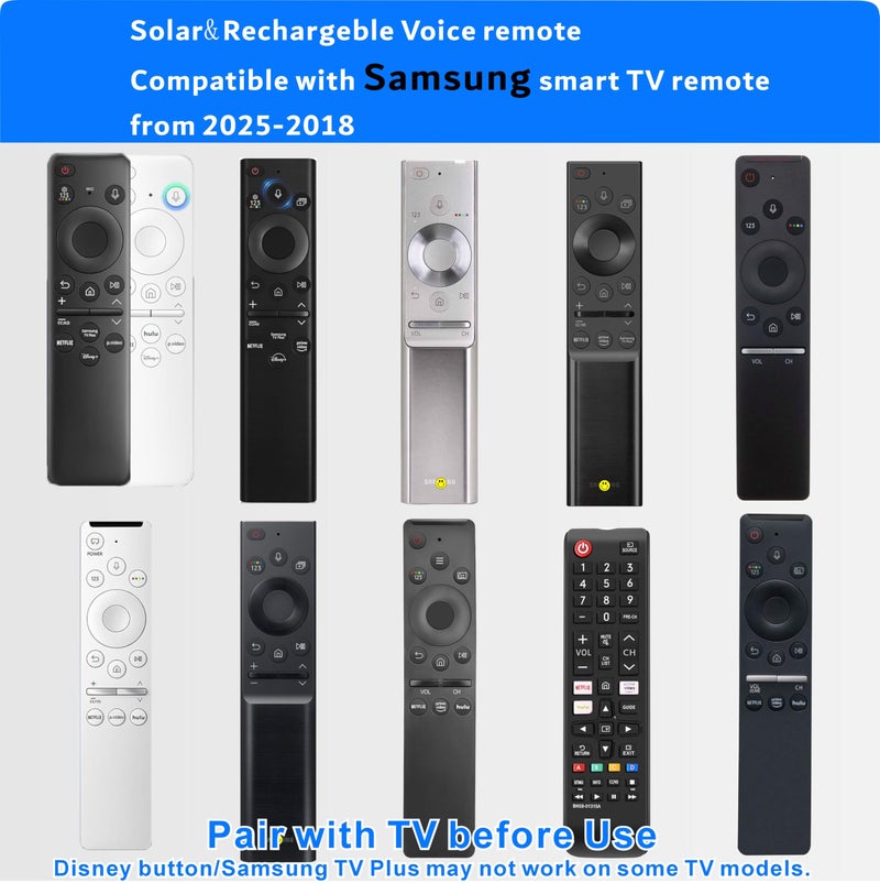 B BraiNice Replacement for Samsung Smart TV Remote, Universal Samsung Solar TV Remote Control 2025-2018, Rechargeable, Fast Charging, Solarcell, Free USB C Cable, Voice, Bluetooth. 2-Year Warranty - Image 5