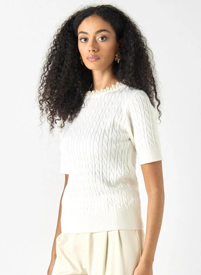 2Xtremz 2Xtremz Pearl Embellished Sweater with Short Sleeves