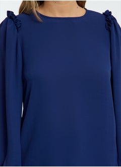 trendyol Navy Blue Long Sleeve Stand Collar Woven Blouse Twoaw25Bz00239  - Image 3