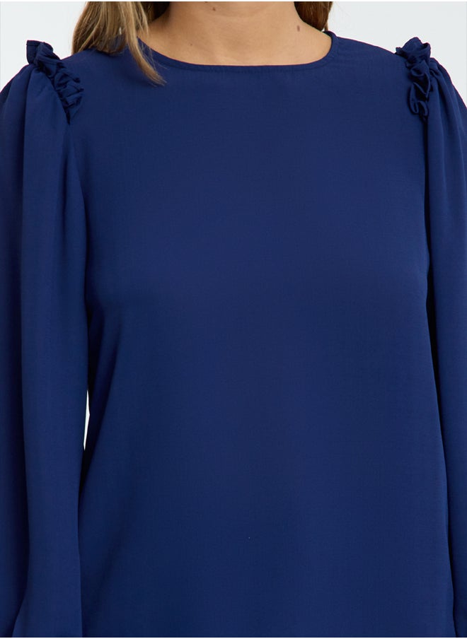trendyol Navy Blue Long Sleeve Stand Collar Woven Blouse Twoaw25Bz00239  - Image 3