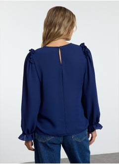 trendyol Navy Blue Long Sleeve Stand Collar Woven Blouse Twoaw25Bz00239  - Image 5