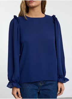 trendyol Navy Blue Long Sleeve Stand Collar Woven Blouse Twoaw25Bz00239  - Image 4