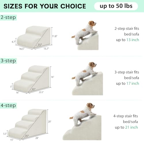 Mesa Lemon Dog Stairs Steps for High Beds 2 Steps High Density Foam Waterproof Dog Ramp for Small Dogs and Cats Pet Stairs with Washable Cover for Bed Couch Sofa and Car Beige H 118 - Image 3