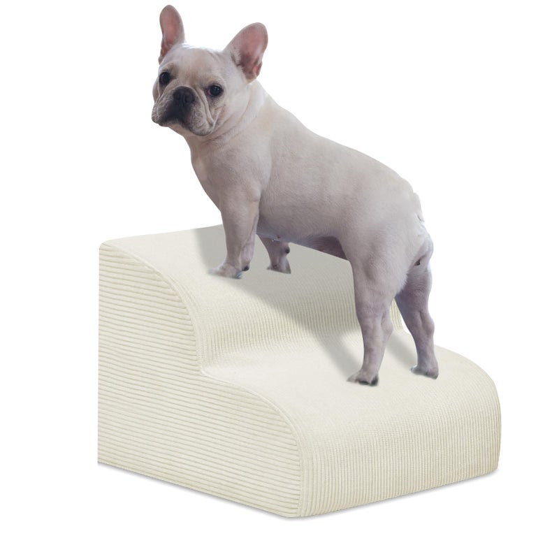 Mesa Lemon Dog Stairs Steps for High Beds 2 Steps High Density Foam Waterproof Dog Ramp for Small Dogs and Cats Pet Stairs with Washable Cover for Bed Couch Sofa and Car Beige H 118 - Image 2