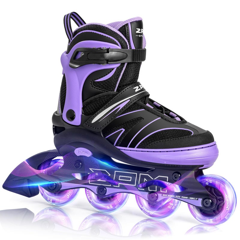 2PM SPORTS Kids Adjustable Inline Skates Ages 412 Youth Inlie Skates for Girls Boys 58 812 with Full Light Up Wheels Beginner Women Men Adult Skates Purple Medium