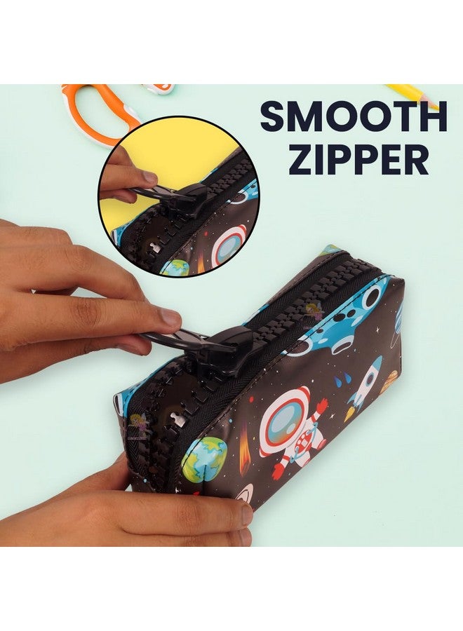 ويش كي حقيبة أقلام رصاص WISHKEY بتصميم فضائي للأطفال، صندوق أقلام رصاص أنيق بسحاب لتخزين أدوات القرطاسية، حقيبة تنظيم أدوات مكتبية كبيرة السعة لطلاب المدارس، (عبوة من قطعة واحدة، أسود) - Image 5