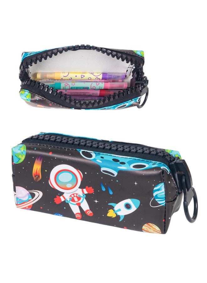 ويش كي حقيبة أقلام رصاص WISHKEY بتصميم فضائي للأطفال، صندوق أقلام رصاص أنيق بسحاب لتخزين أدوات القرطاسية، حقيبة تنظيم أدوات مكتبية كبيرة السعة لطلاب المدارس، (عبوة من قطعة واحدة، أسود) - Image 1