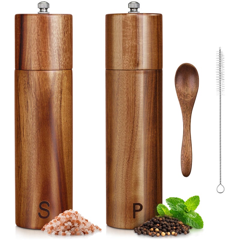 PJCKitchen Tall Wooden Salt and Pepper Grinder Set - 28 g / 1 oz each, Acacia Wood Mills - Refillable Coarse Grain Salt and Peppercorn Manual Twist Grinders - Modern or Rustic Home Table - by PJC-Kitchen - Image 1