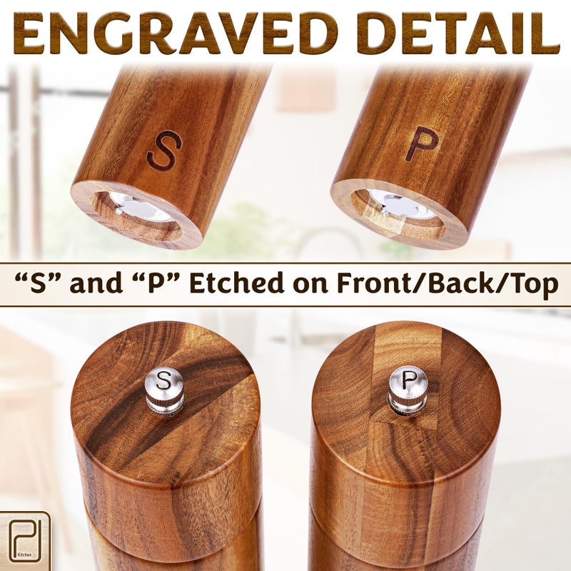 PJCKitchen Tall Wooden Salt and Pepper Grinder Set - 28 g / 1 oz each, Acacia Wood Mills - Refillable Coarse Grain Salt and Peppercorn Manual Twist Grinders - Modern or Rustic Home Table - by PJC-Kitchen - Image 3