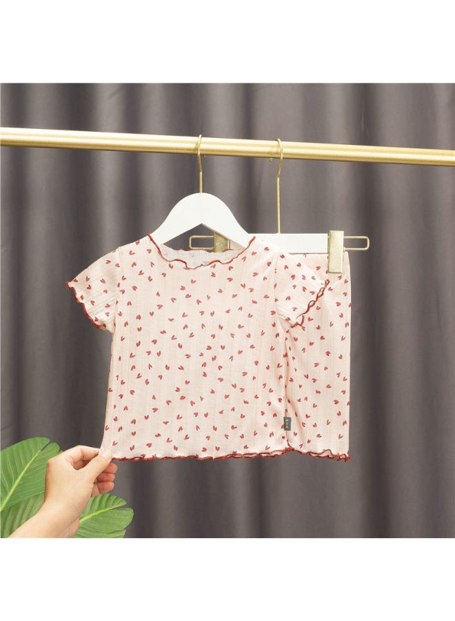 Summer New Children's Clothing Female Baby Children's Casual Suit Home Clothes Western-style Two-piece Printed Air-conditioning Clothing Trendy