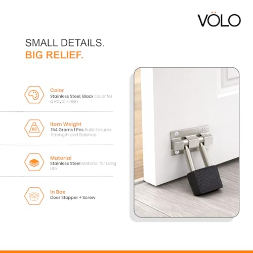 Volo Aluminium 3-Inch Satin Finish Door Stopper with Rubber Grip – for Doors in Home, Office, and Hotel (Satin Finish with Black Rubber Grip) - Image 3