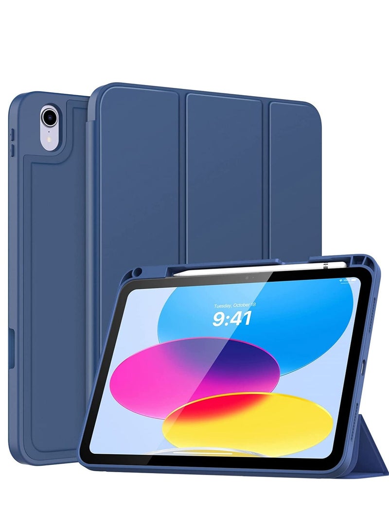 جراب iPad 10th Generation Case 2022 iPad 10 نحيف وغطاء خلفي صلب من الجيل العاشر جراب iPad غطاء ذكي واقٍ مع حامل لجهاز iPad 10.9 بوصة جراب 2022 الإصدار الأزرق - Image 4