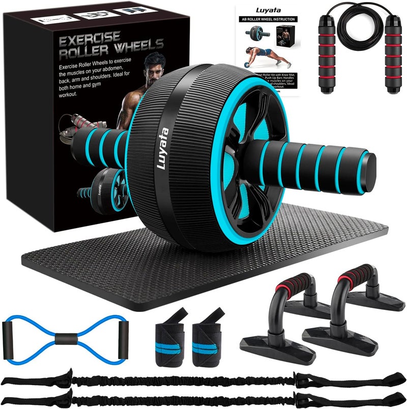 Luyata Ab Roller Wheel, 10-In-1 Ab Exercise Wheels Kit with Resistance Bands, Knee Mat, Jump Rope, Push-Up Bar - Home Gym Equipment for Men Women Core Strength & Abdominal Exercise - Image 1