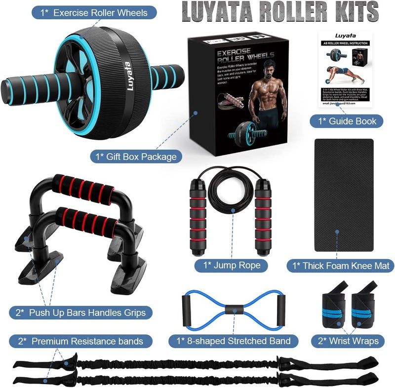 Luyata Ab Roller Wheel, 10-In-1 Ab Exercise Wheels Kit with Resistance Bands, Knee Mat, Jump Rope, Push-Up Bar - Home Gym Equipment for Men Women Core Strength & Abdominal Exercise - Image 3