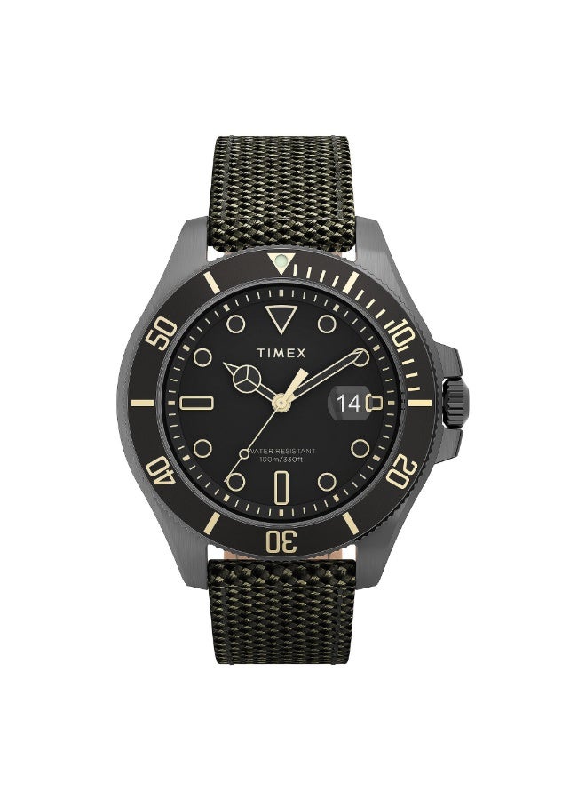 TIMEX CITY COLLECTION HARBORSIDE COAST  STYLISH MEN'S WATCH with Green Fabric Band & Black Dial - Image 1