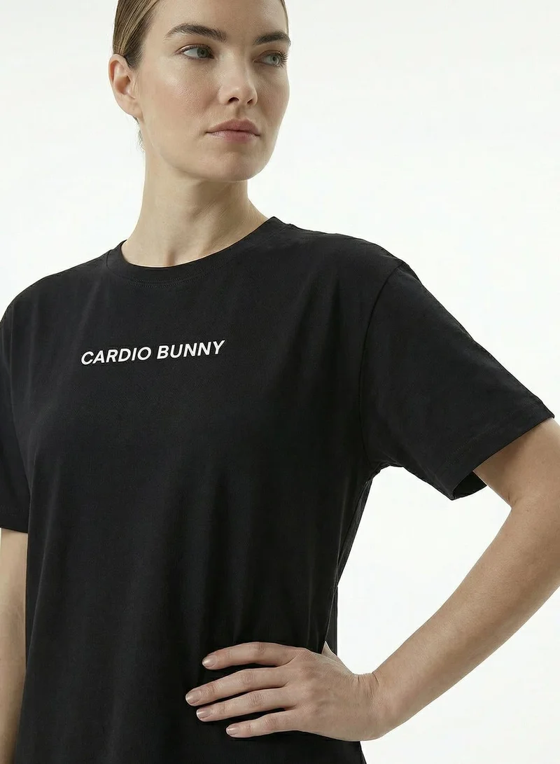 Cardio Bunny black Women's Oversized Back Graphic Print T-Shirt pure Cotton Drop Shoulder for Women | Best Price UAE