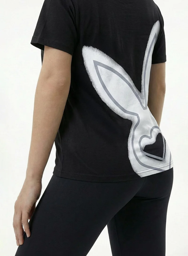 Cardio Bunny black Women's Oversized Back Graphic Print T-Shirt pure Cotton Drop Shoulder for Women | Best Price UAE