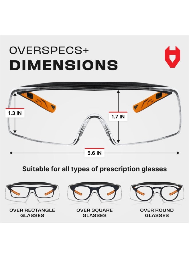 NoCry - Over-Glasses Safety Glasses - with Clear Anti-Scratch Wraparound Lenses Adjustable Arms Side Shields UV400 Protection ANSI Z87  OSHA Certified Black and Orange Frames - Image 1