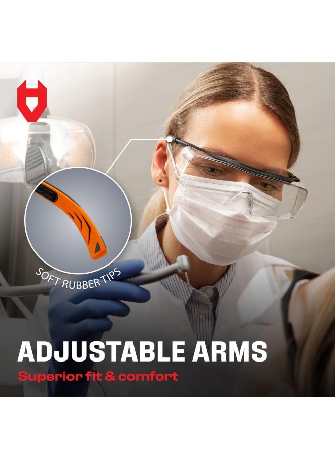 NoCry - Over-Glasses Safety Glasses - with Clear Anti-Scratch Wraparound Lenses Adjustable Arms Side Shields UV400 Protection ANSI Z87  OSHA Certified Black and Orange Frames - Image 1