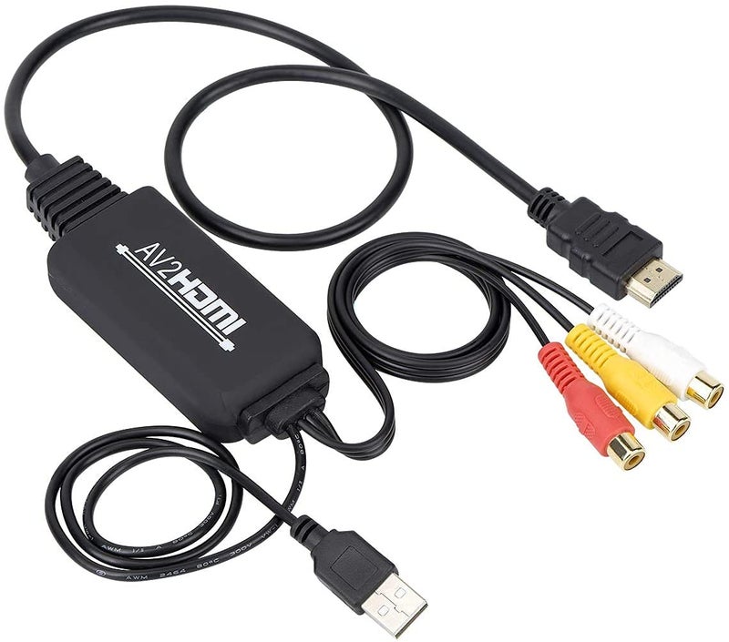 MICROWARE RCA to HDMI Converter, RCA to HDMI Cable Adapter, 1080P AV 3RCA CVBs to HDMI Composite Video Audio Supports NTSC for PC, Laptop, HDTV, DVD, VHC VCR - Image 1