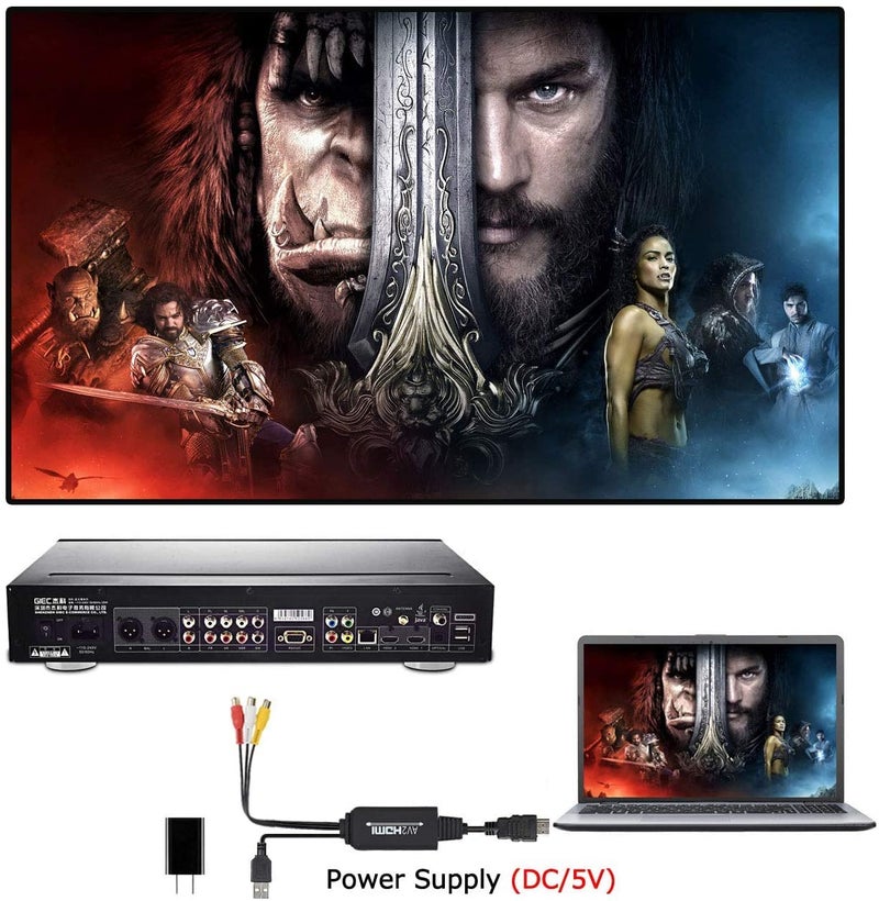 MICROWARE RCA to HDMI Converter, RCA to HDMI Cable Adapter, 1080P AV 3RCA CVBs to HDMI Composite Video Audio Supports NTSC for PC, Laptop, HDTV, DVD, VHC VCR - Image 5