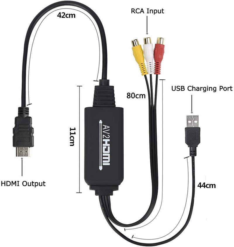MICROWARE RCA to HDMI Converter, RCA to HDMI Cable Adapter, 1080P AV 3RCA CVBs to HDMI Composite Video Audio Supports NTSC for PC, Laptop, HDTV, DVD, VHC VCR - Image 3