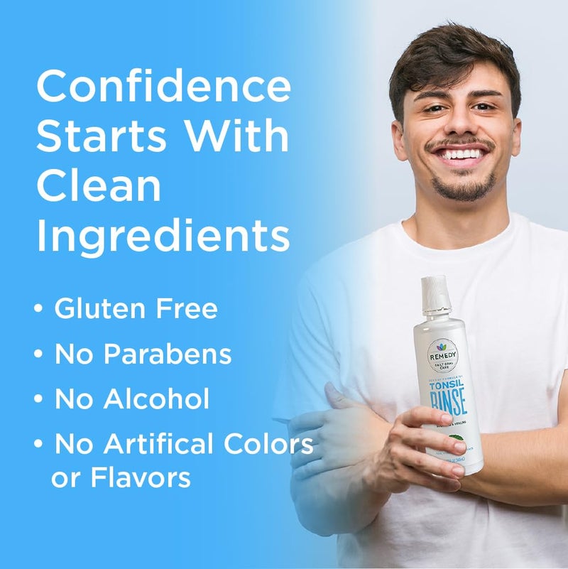 Remedy غسول فم طبيعي لعلاج الحلق وإزالة حصى اللوزتين - يهدئ ويعالج اللوزتين - صبار، فيتامينات، مستخلصات جذرية - خالي من الكحول، البارابين، والغلوتين، نعناع 17 أونصة - ينعش النفس - Image 4