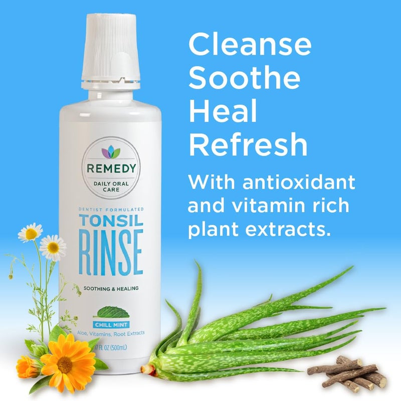Remedy غسول فم طبيعي لعلاج الحلق وإزالة حصى اللوزتين - يهدئ ويعالج اللوزتين - صبار، فيتامينات، مستخلصات جذرية - خالي من الكحول، البارابين، والغلوتين، نعناع 17 أونصة - ينعش النفس - Image 3