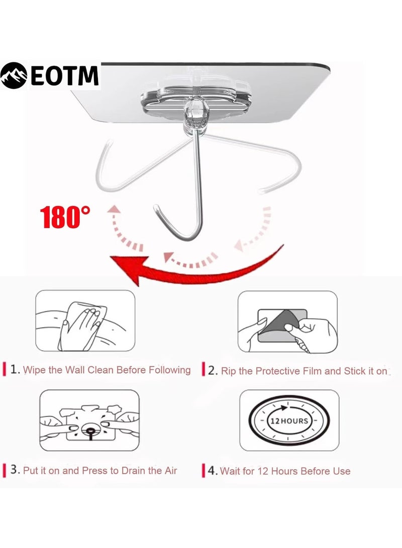EOTM 50 Pack Wall Hooks 50lb (Max) Transparent Reusable Waterproof Self Adhesive Hook For Multi Use - Image 5