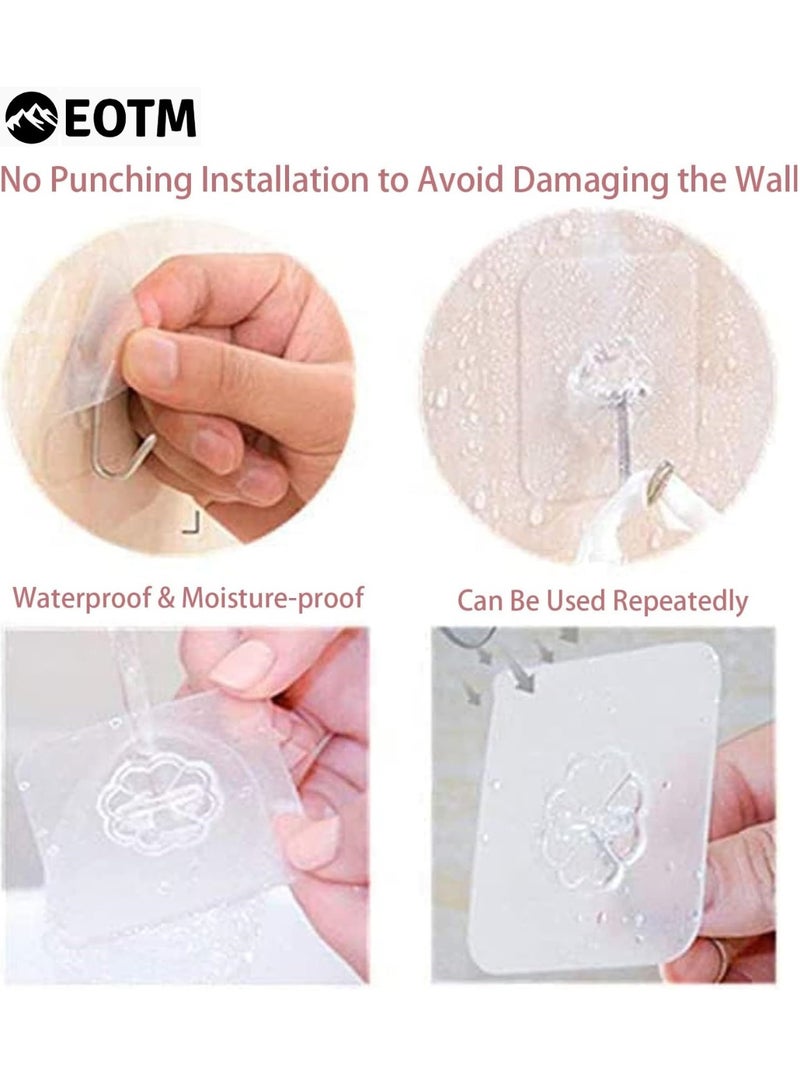 EOTM 50 Pack Wall Hooks 50lb (Max) Transparent Reusable Waterproof Self Adhesive Hook For Multi Use - Image 4