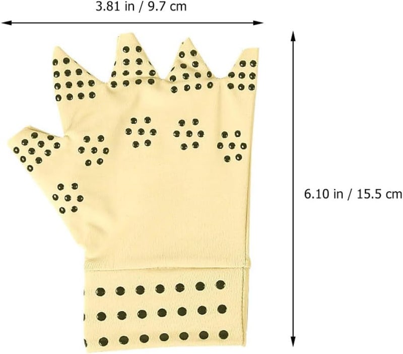 Arthritis Compression Half-finger Gloves 1 Pair Anti-skid Pressure Point Support Gloves for Swelling Relief Khaki for Men and Women - Image 2
