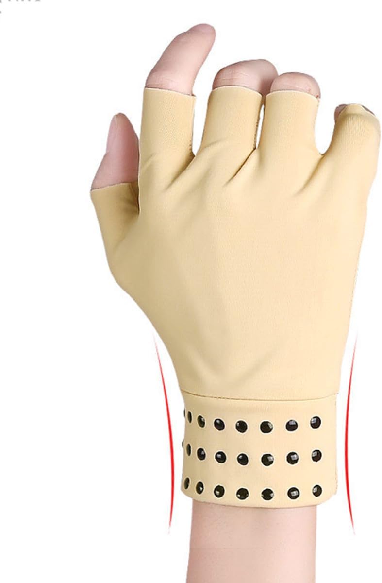Arthritis Compression Half-finger Gloves 1 Pair Anti-skid Pressure Point Support Gloves for Swelling Relief Khaki for Men and Women - Image 4