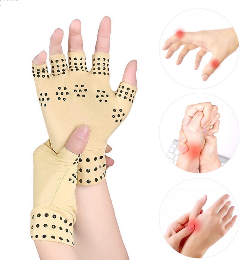 Arthritis Compression Half-finger Gloves 1 Pair Anti-skid Pressure Point Support Gloves for Swelling Relief Khaki for Men and Women - Image 5