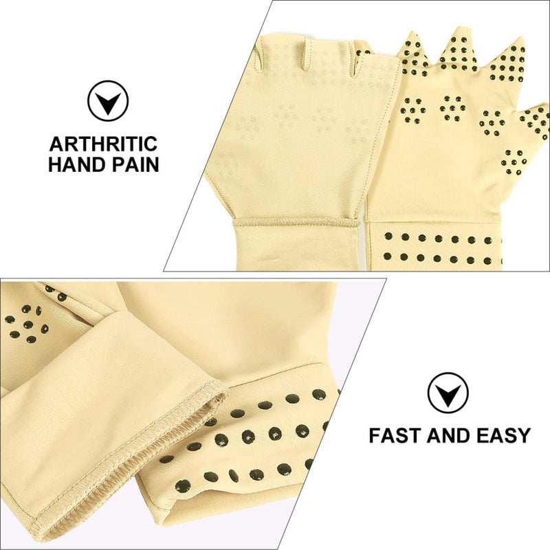 Arthritis Compression Half-finger Gloves 1 Pair Anti-skid Pressure Point Support Gloves for Swelling Relief Khaki for Men and Women - Image 3