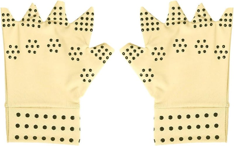 Arthritis Compression Half-finger Gloves 1 Pair Anti-skid Pressure Point Support Gloves for Swelling Relief Khaki for Men and Women - Image 1