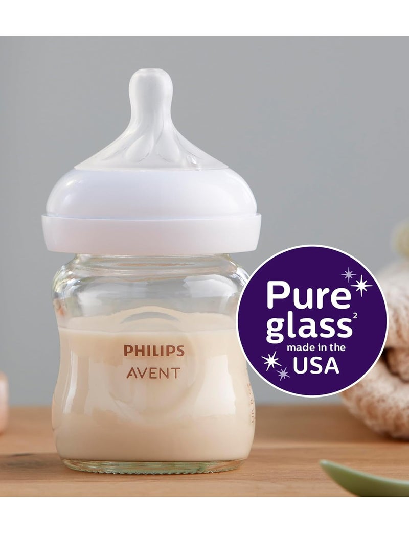 Avent - Philips AVENT Glass Natural Baby Bottle with Natural Response Nipple, Clear, 4oz, 4pk, SCY910/04 - Image 1