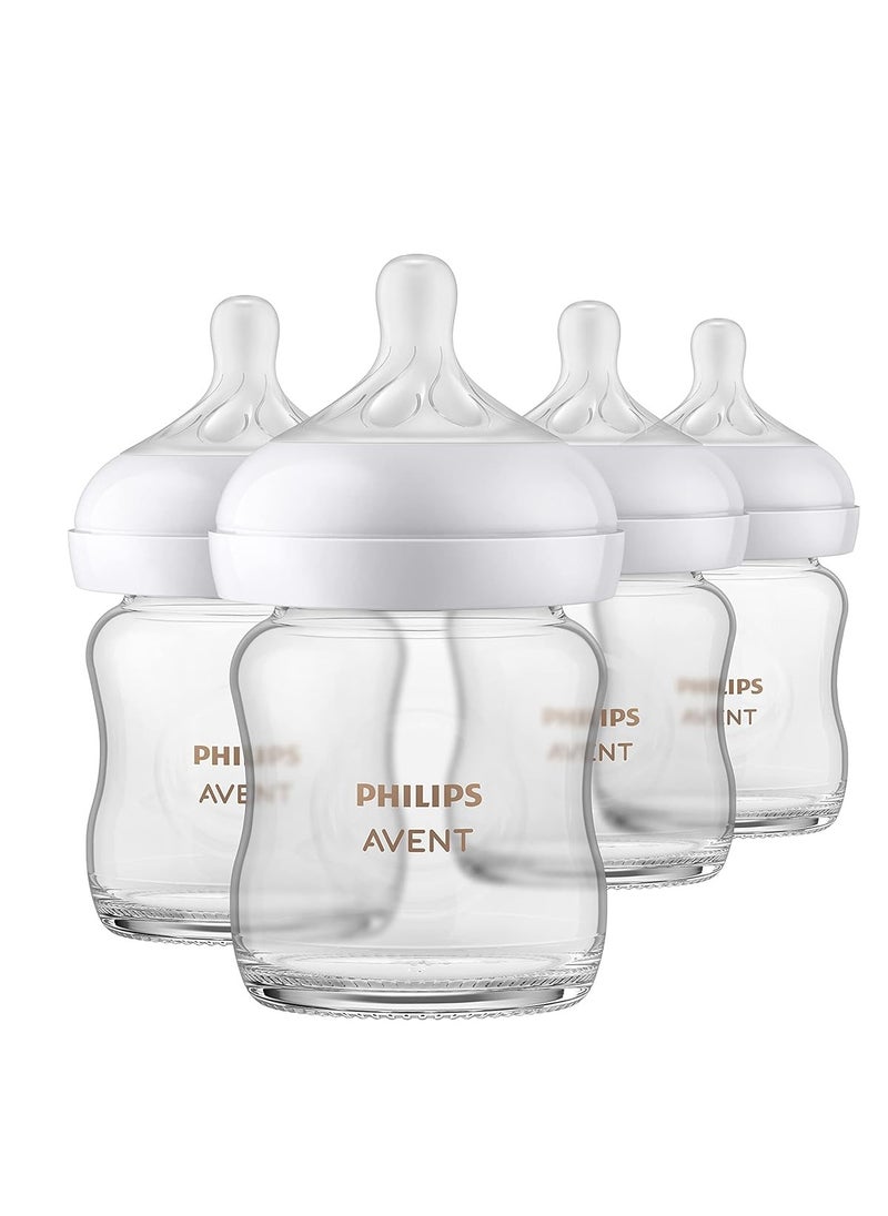 Avent - Philips AVENT Glass Natural Baby Bottle with Natural Response Nipple, Clear, 4oz, 4pk, SCY910/04 - Image 1