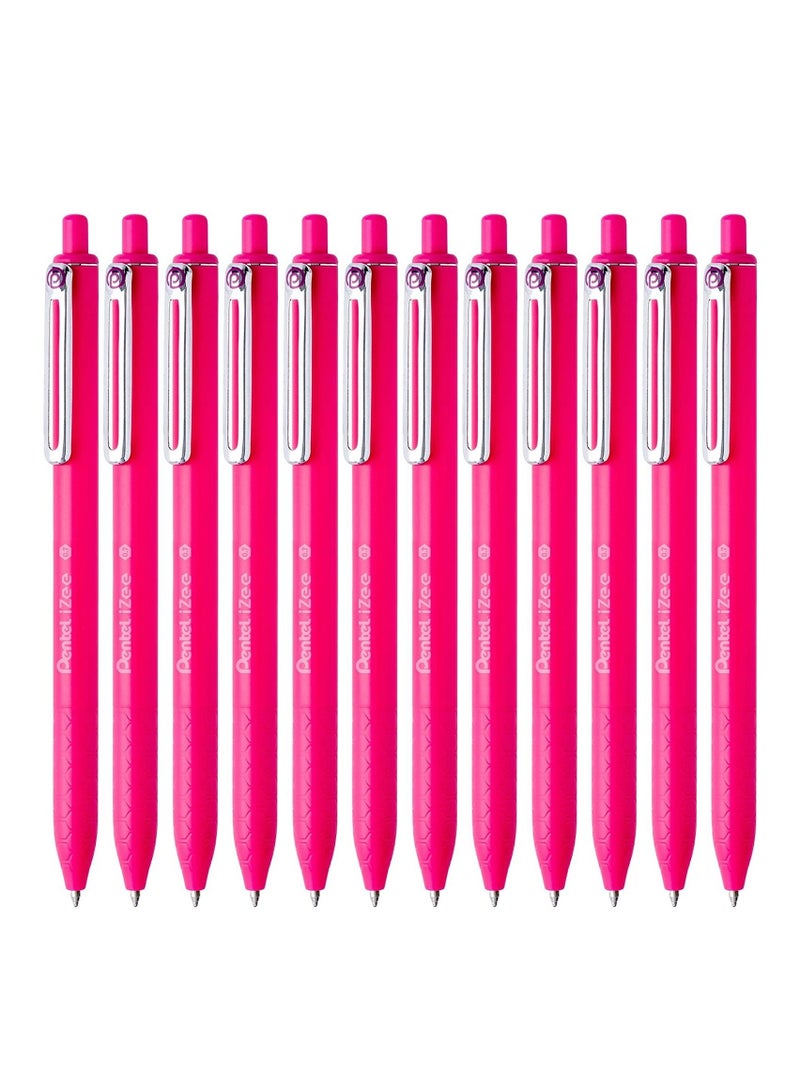 Pentel 12-Piece Izee Retractable Ballpoint Pen 0.7mm Tip Pink Ink - Image 1