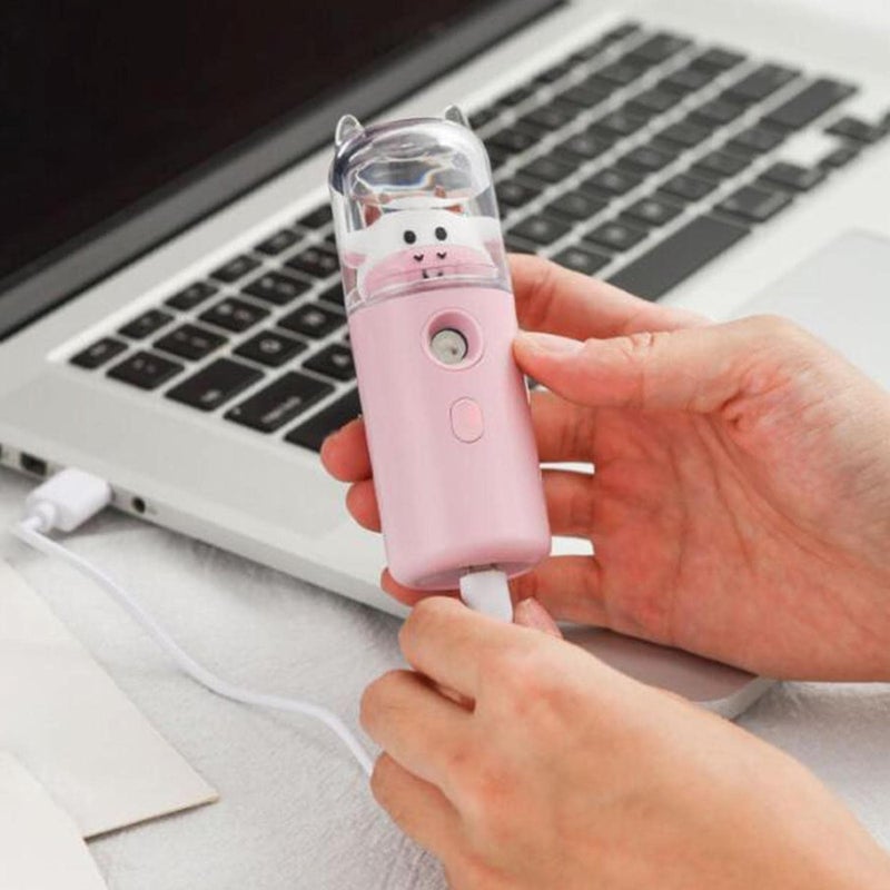 klarako Handheld Facial Mister Humidifier Spray Machine Moisturizing USB Rechargeable Mist Nano 250mAh 30ml Water Tank Face Steamer Salon Hydrating  Pink - Image 3
