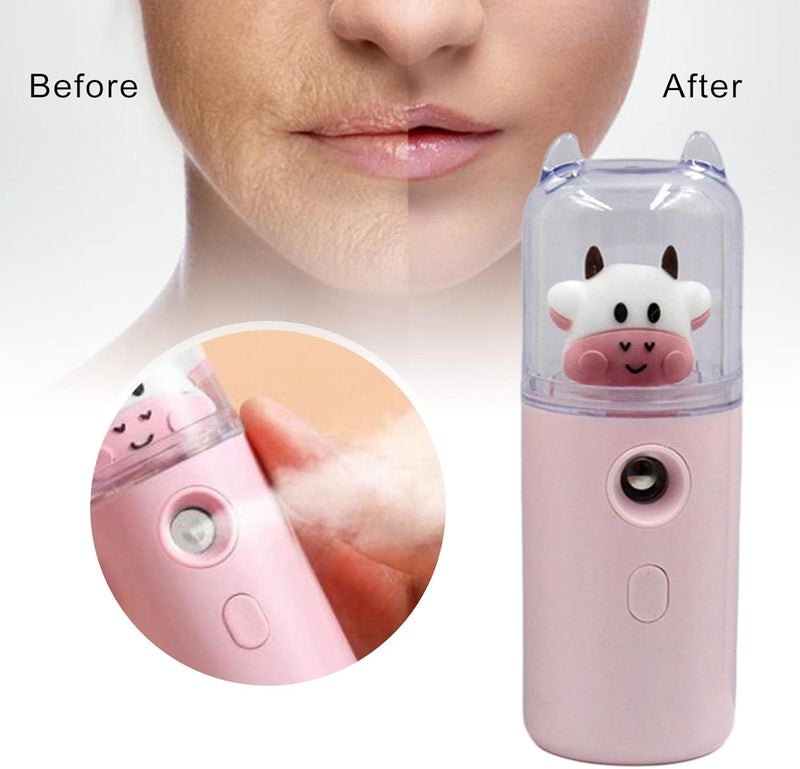klarako Handheld Facial Mister Humidifier Spray Machine Moisturizing USB Rechargeable Mist Nano 250mAh 30ml Water Tank Face Steamer Salon Hydrating  Pink - Image 2