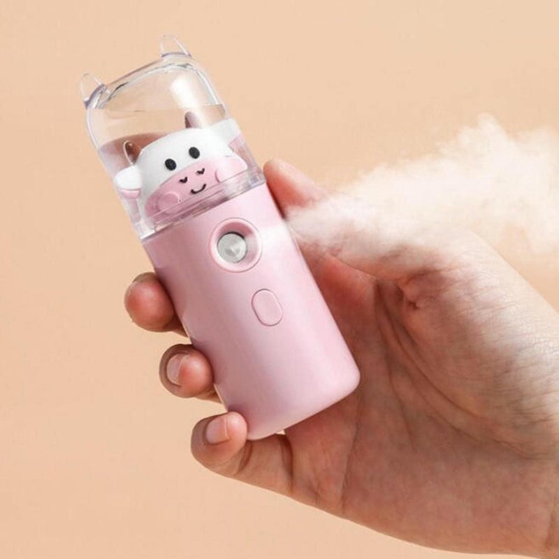 klarako Handheld Facial Mister Humidifier Spray Machine Moisturizing USB Rechargeable Mist Nano 250mAh 30ml Water Tank Face Steamer Salon Hydrating  Pink - Image 4