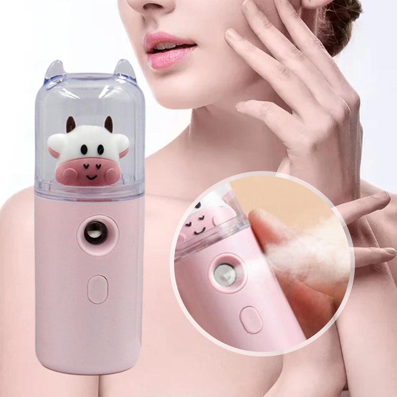 klarako Handheld Facial Mister Humidifier Spray Machine Moisturizing USB Rechargeable Mist Nano 250mAh 30ml Water Tank Face Steamer Salon Hydrating  Pink - Image 1