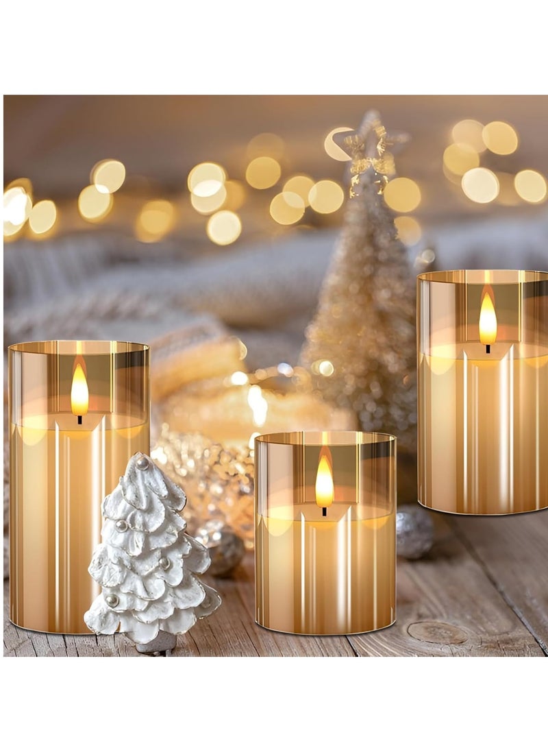 TIGER Glass Flameless Candles with Remote - Battery Operated Flickering LED Pillar Candles, Real Wax Wick, Set of 3, Amber Color - Safe, Elegant Lighting for Home, Weddings, and Decor - Image 4