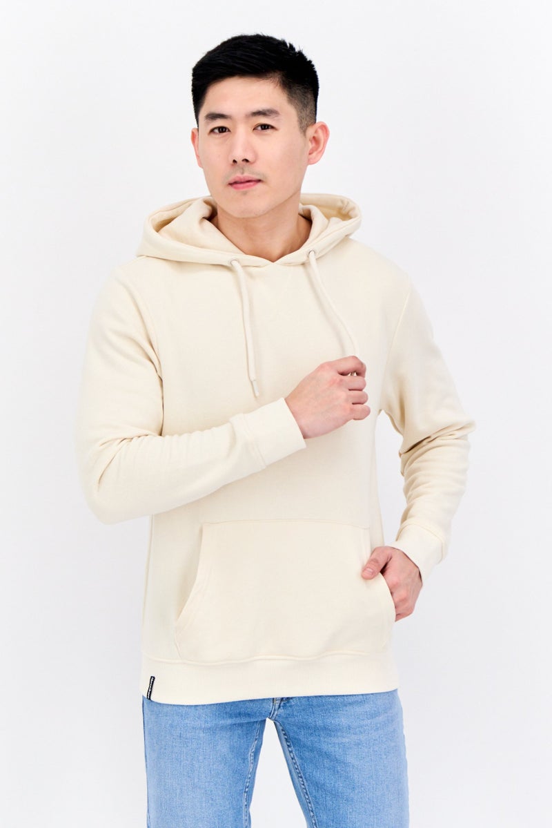 Threadbare Men Hooded Plain Long Sleeves Hoodies, Ivory - Image 1