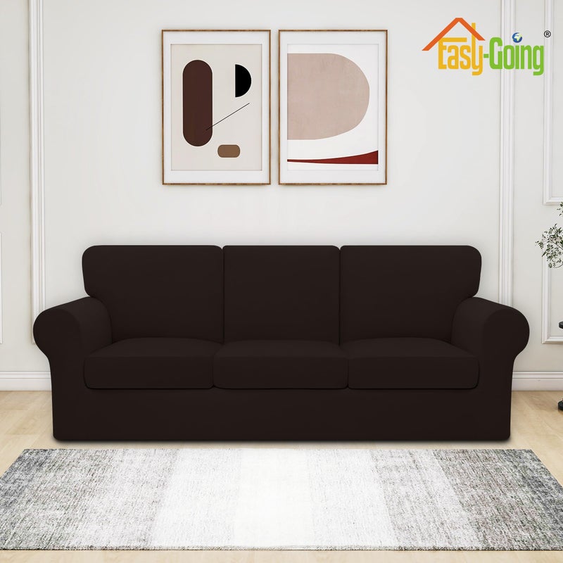 Easy-Going 7 Pieces Stretch Couch Cover Washable Sofa Cover Set for 3 Backrest and Seat Cushion Couch Anti-Slip Sofa Slipcover Furniture Protector with Elastic Bottom (Large, Chocolate) - Image 2