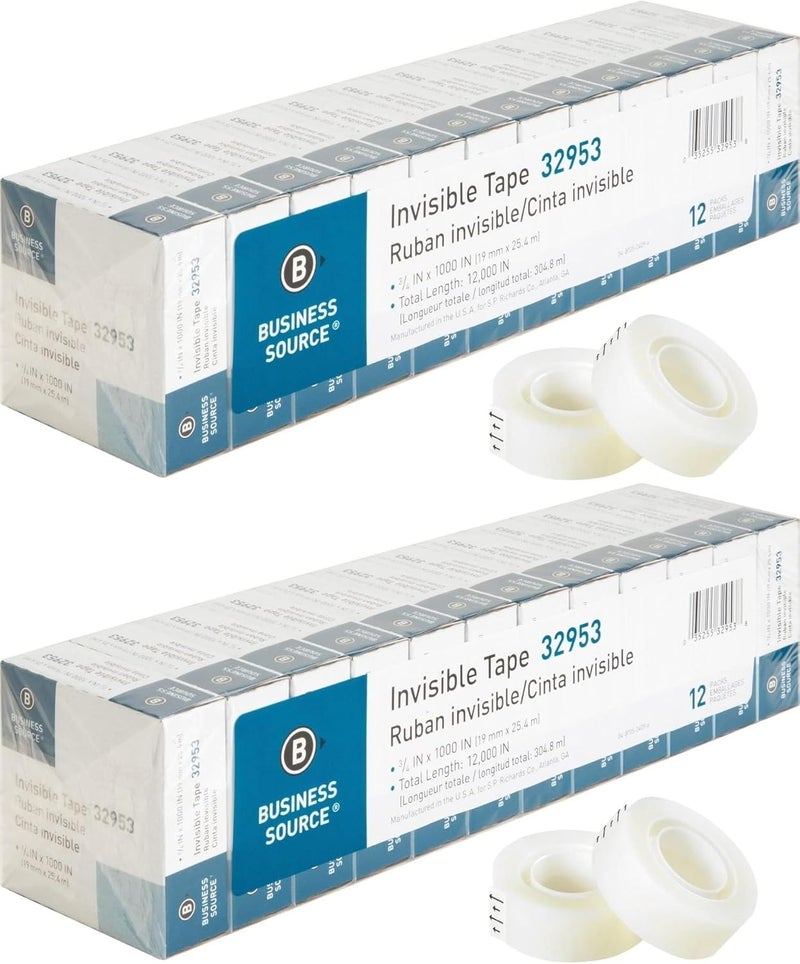 Business Source BSN32953 Premium Invisible Tape Value Pack, Clear(12 PER Pack, Pack of 2) - Image 1
